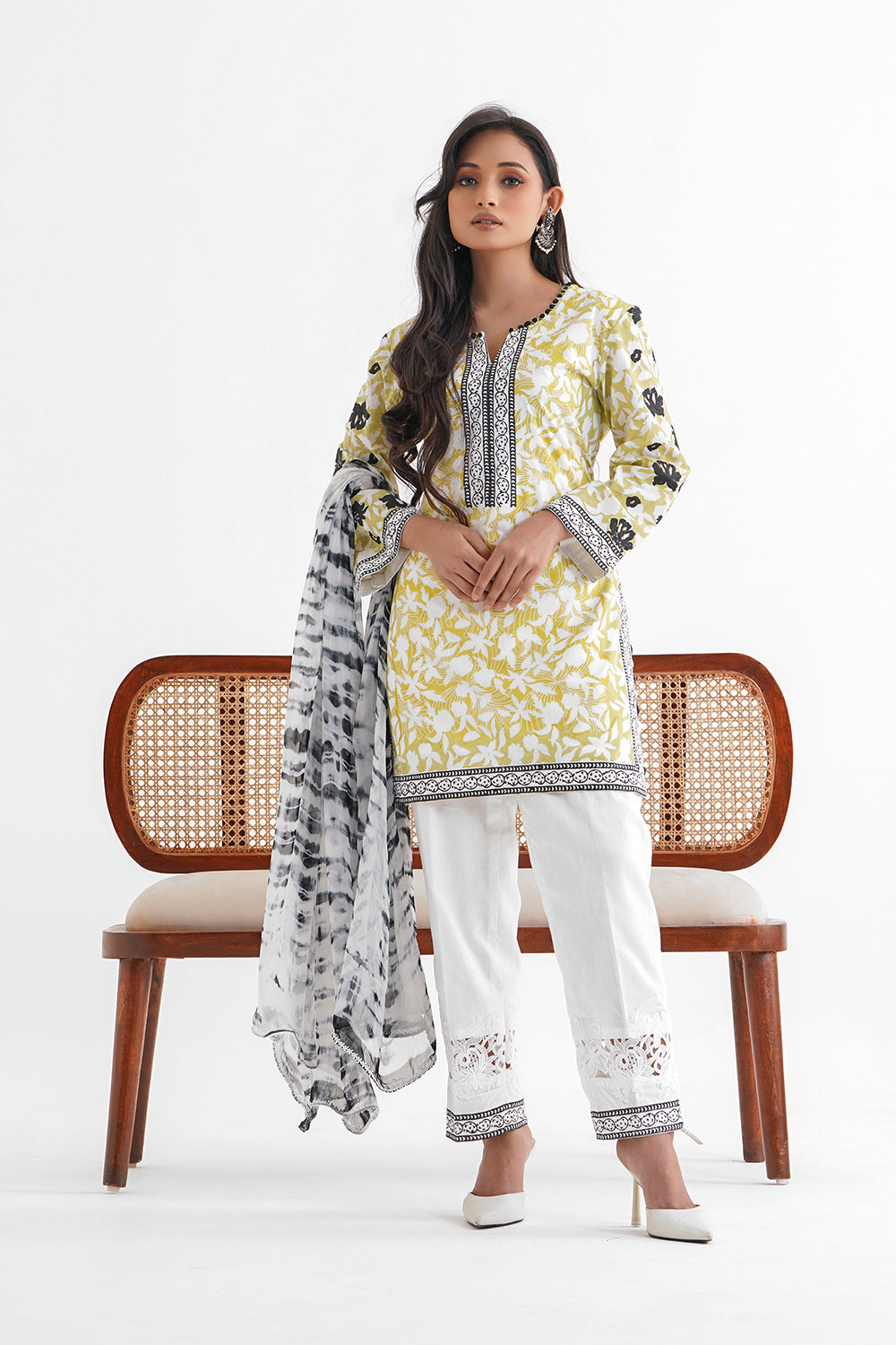 Cotton Block Printed Suit with Shaffon Dupatta