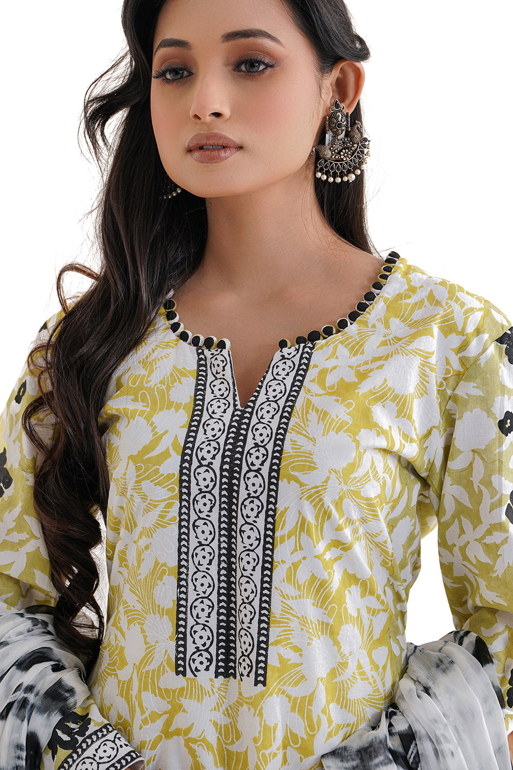 Cotton Block Printed Suit with Shaffon Dupatta