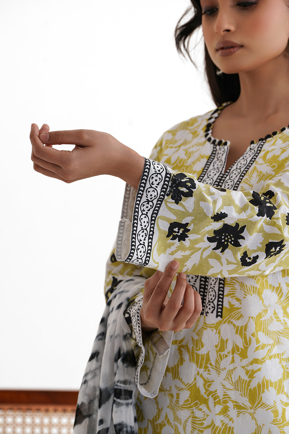 Cotton Block Printed Suit with Shaffon Dupatta