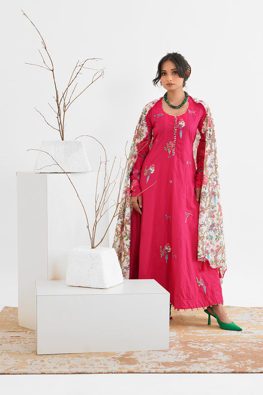 Wildflower Cotton Kalidaar with Patch Work and Applique Printed Embroidered Dupatta