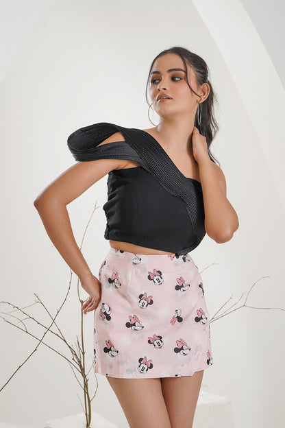 Black Top with Micky Print Cotton Skort