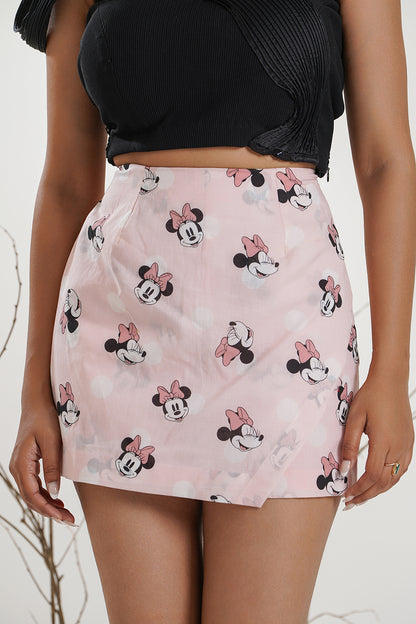 Black Top with Micky Print Cotton Skort