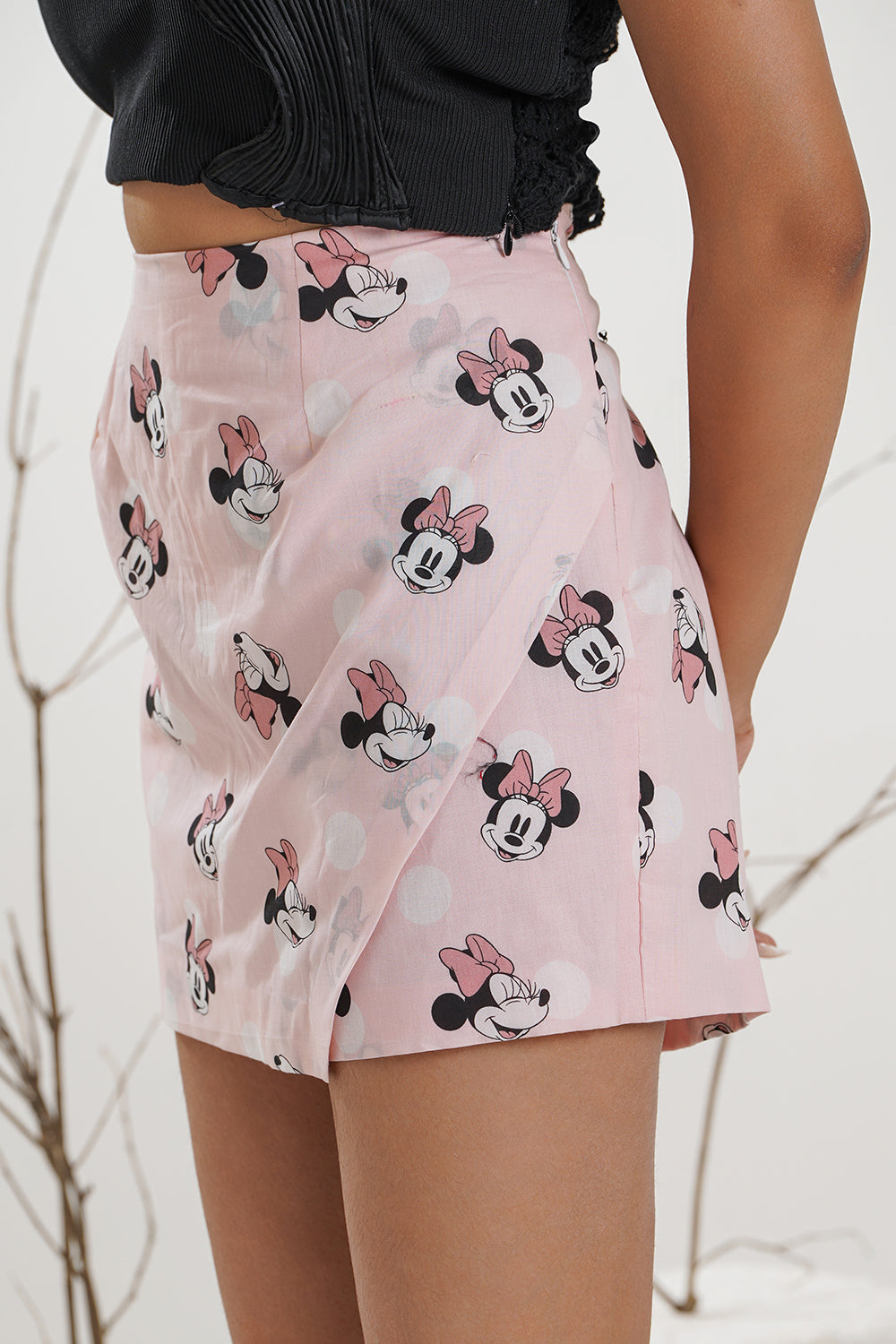 Black Top with Micky Print Cotton Skort