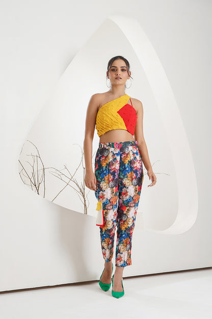 Coin Fabric Top with Floral Trouser