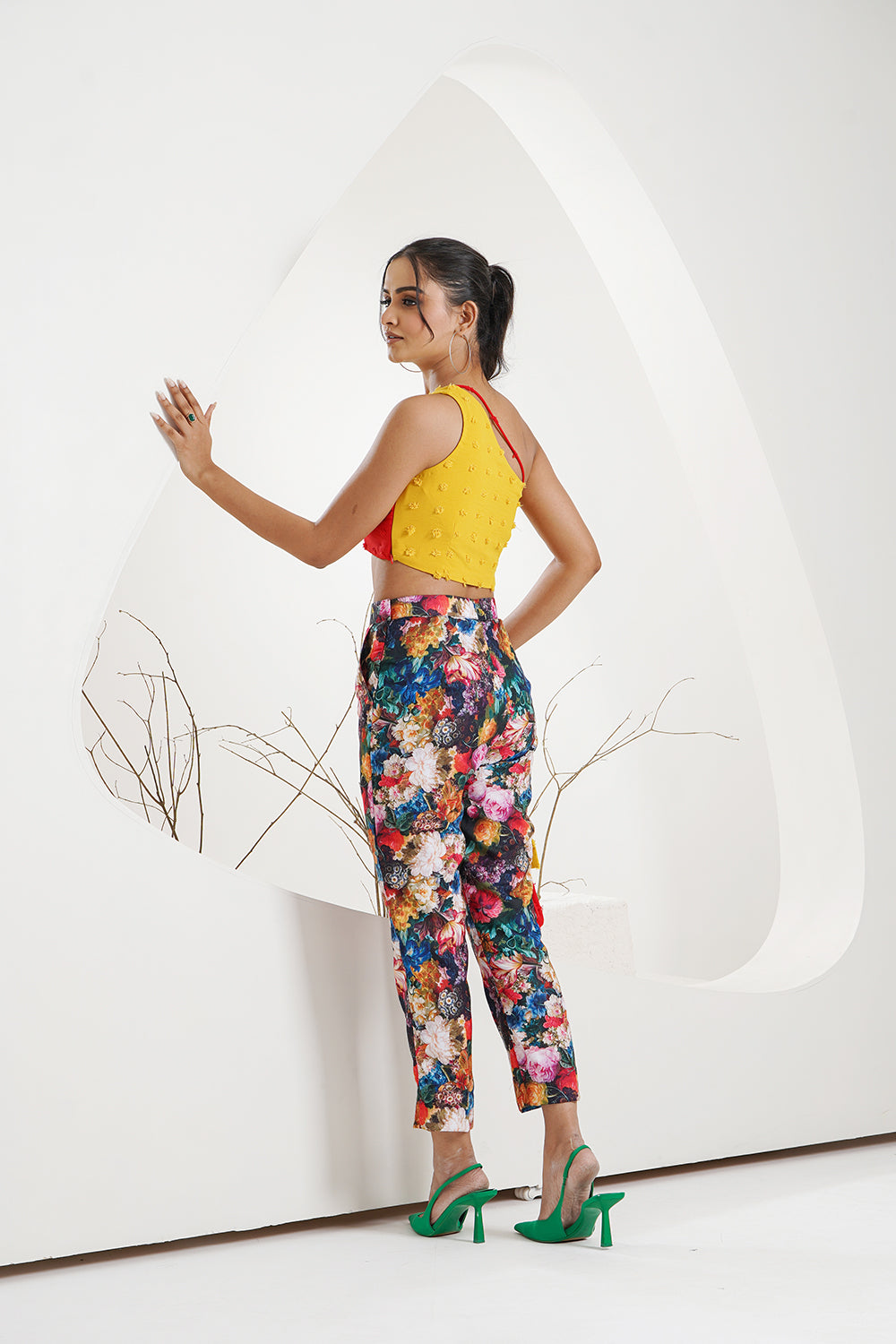 Coin Fabric Top with Floral Trouser