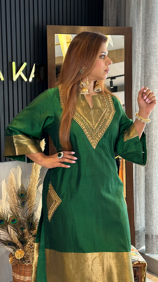 Green Embroidered Tunic Set